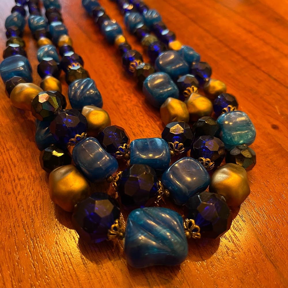 Vintage blue and gold beaded necklace